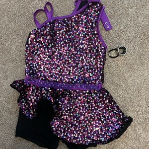 Purple sequin dance costume with shorts